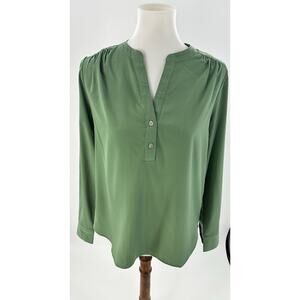 J.Crew XS Green Split Neck Long Sleeve Blouse Top Women’s Lightweight Workwear